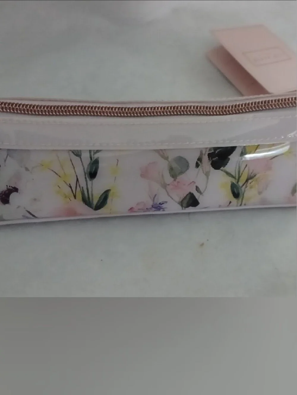 Ted Baker Pink Patent Floral Glasses Sleeve with Rose Gold Zip